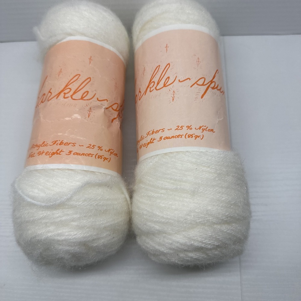 New Vintage Lot of 2 Skeins Sparkle Spun Acrylic by Yarn Mart 001 White
